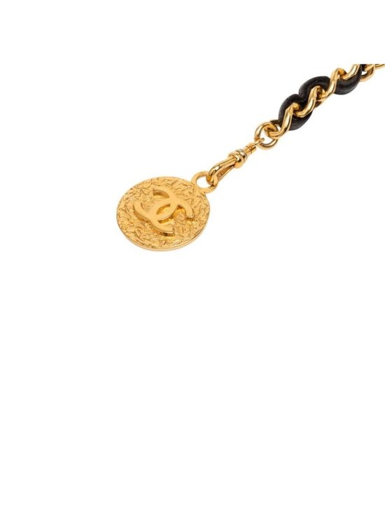 Chanel CC Logo Vintage Chain Belt Gold Black Plated Leather main image 4